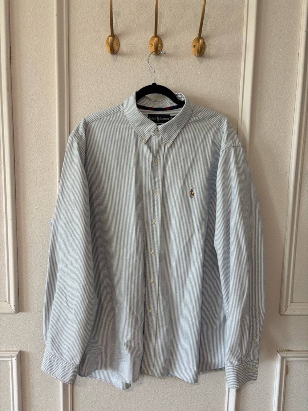 Ralph Lauren Light Blue and White Striped Button-Down Shirt